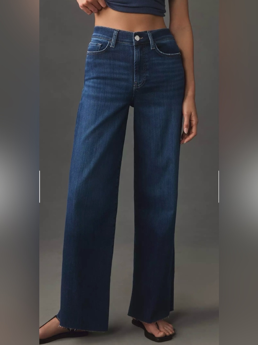 FRAME Le Slim Palazzo high-rise, wide-leg denim jeans in a medium blue wash 32 - Picture 1 of 9